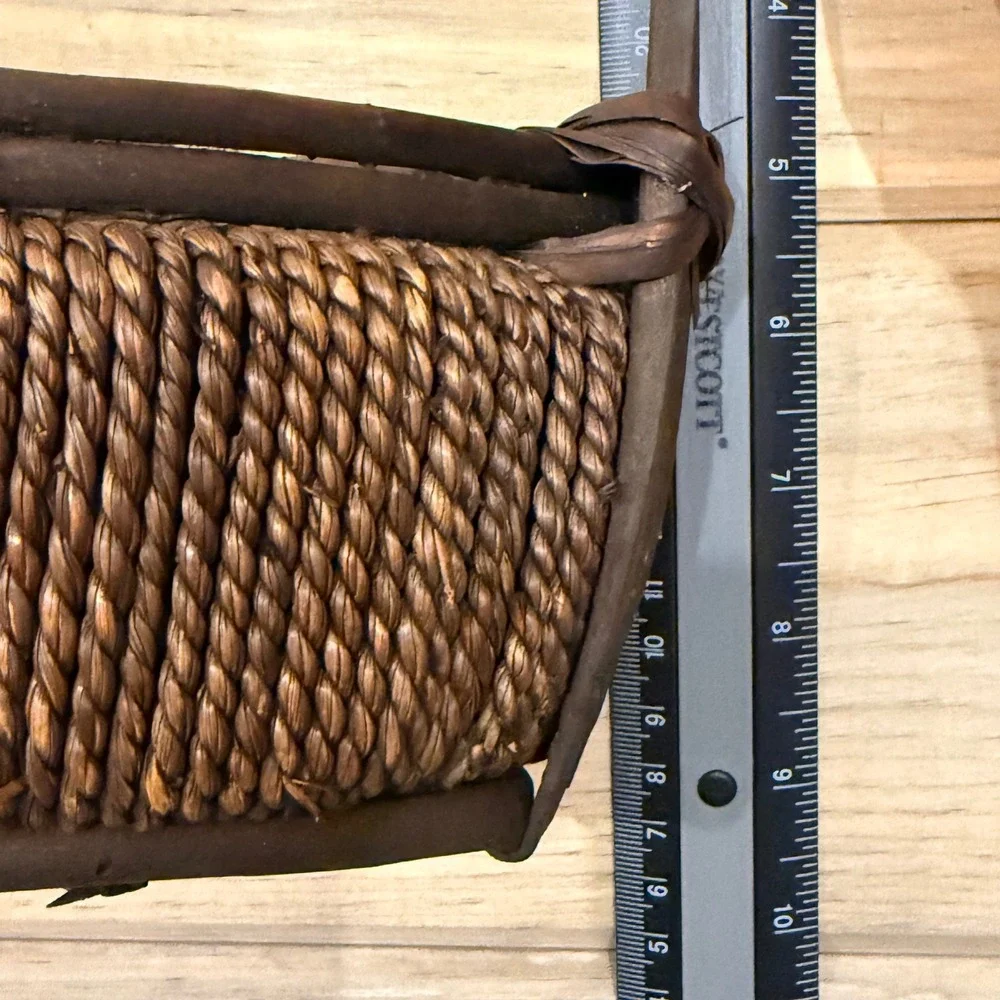 Rustic Woven Sea Grass Wall Hanging Basket Dark Wood Handle Farmhouse Decor 8in